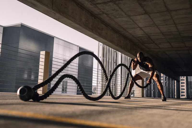 Woman doing stretches in a sunny driveway